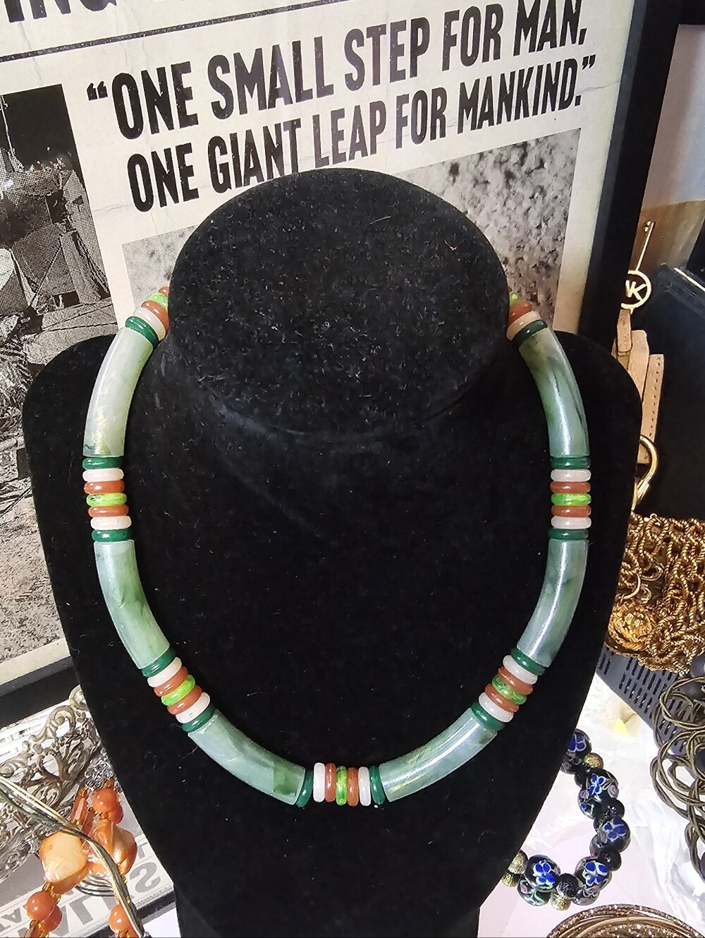 Vintage Green Jade-Style Beaded Necklace - Women Jewelry